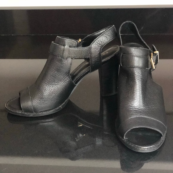 Cole Haan Black Leather Peep Toe Heels 8.5B - Picture 2 of 5
